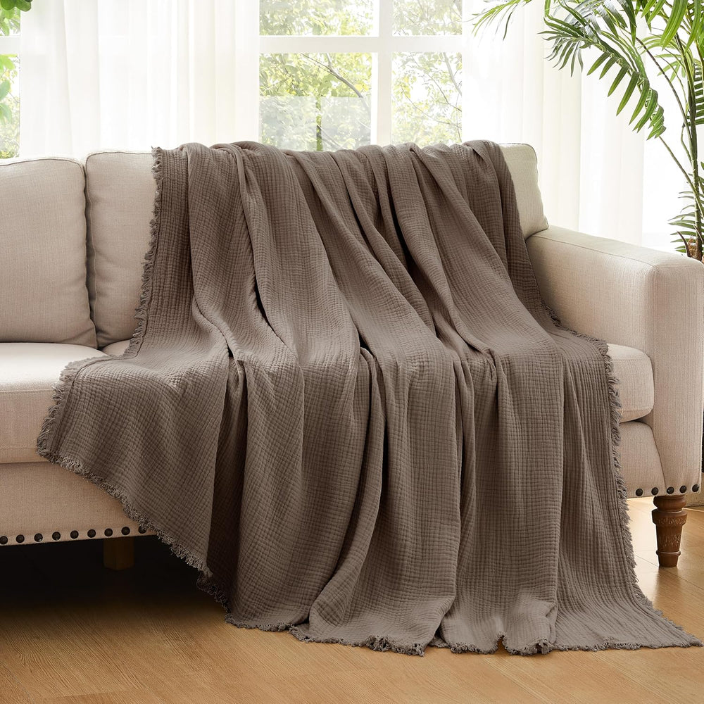 WDCOZY 100% Cotton Muslin Blanket Queen Size 4-Layer for Bed Breathable Light...