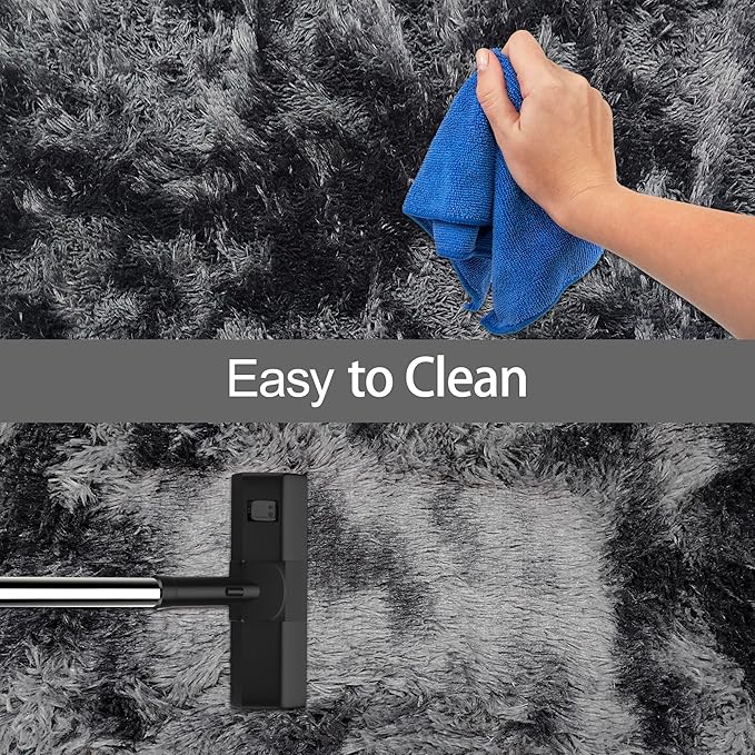 Small Tie-Dyed Area Rug for Bedroom 2x3 Mini Black Grey Fluffy Rug Mat Bedside - Image 7