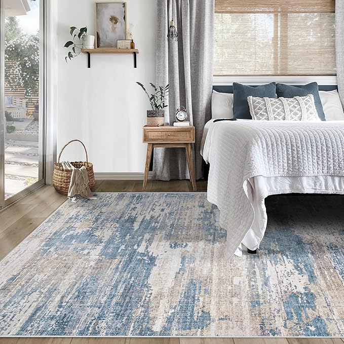 5x7 Area Rugs for Living Room, Washable Modern Abstract Large Area Rug Neutral - Image 4