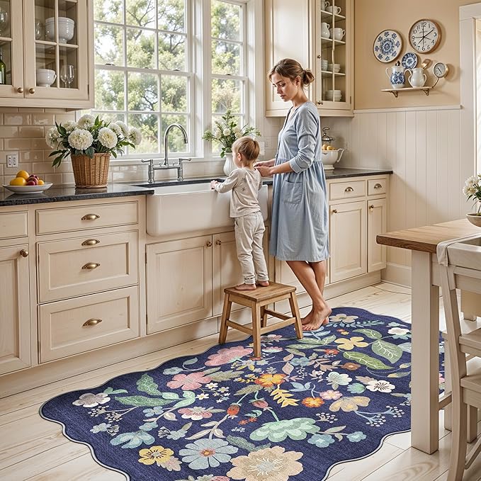 4x6 Living Room Area Rugs: Washable Boho Bedside Rug Non-Slip Floral Small Low - Image 5
