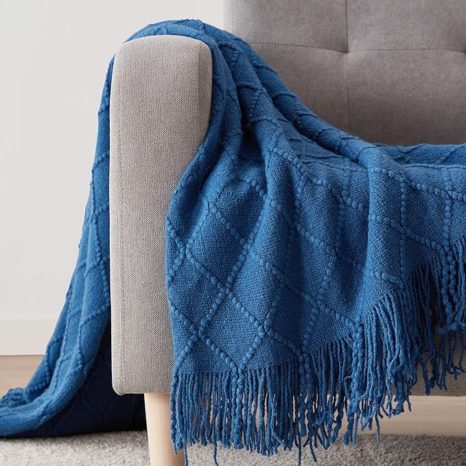 BOURINA Royal Blue Throw Blanket 60x80 Inches Throw Textured Solid Soft Sofa - Image 3