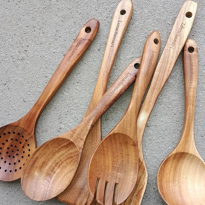 6-Piece Teak Wooden Kitchen Utensil Set – Heat Resistant, heat resistant - Image 4