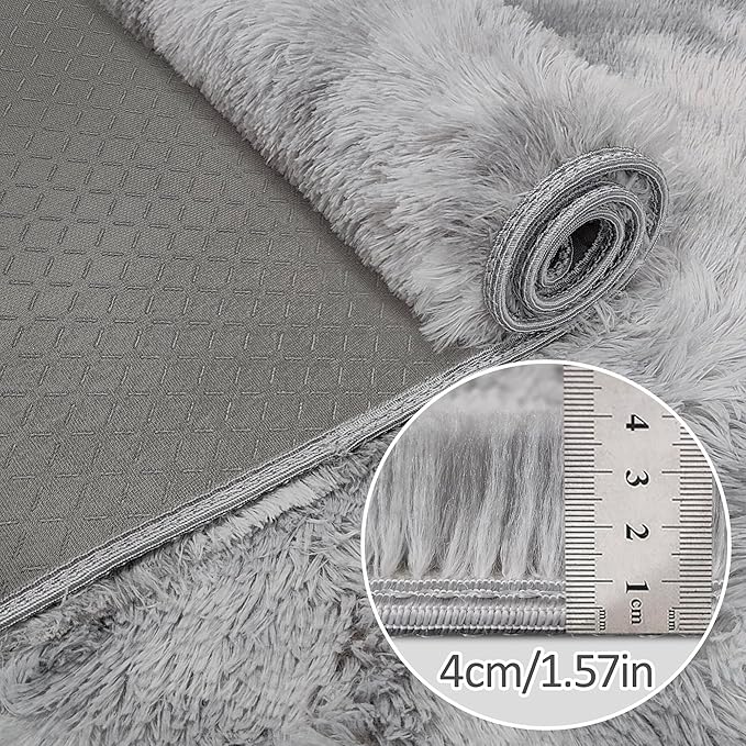 Small Area Rug for Bedroom 3x5ft Mini Tie Dye Grey Fluffy Rug Mat Bedside Throw - Image 5