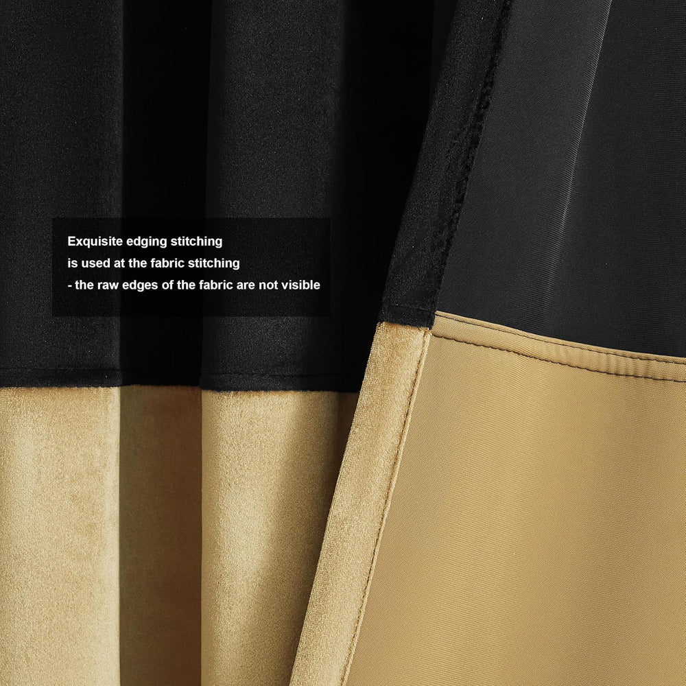 Black Gold Velvet Blackout Curtains Luxury Decor 84 inches,Color Block