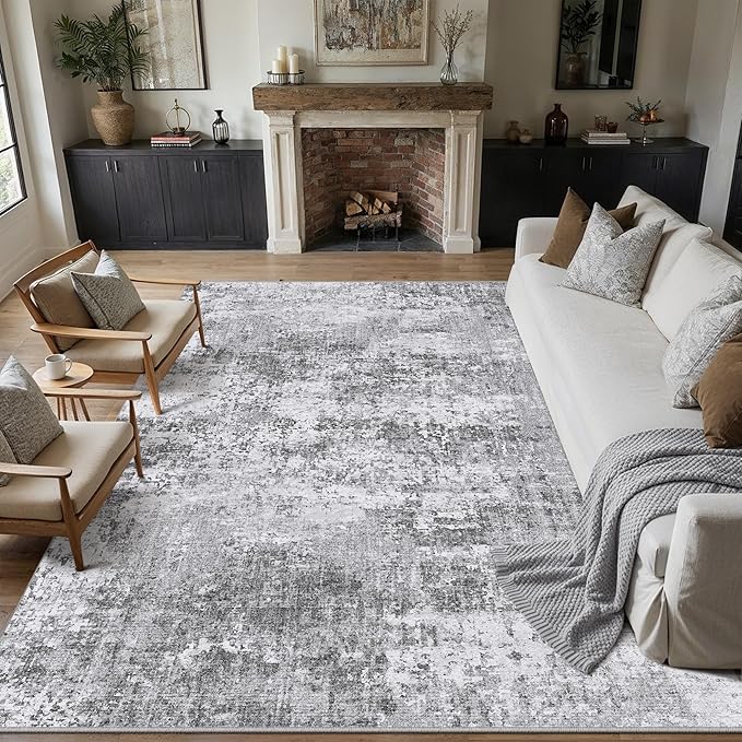 PureCozy 6x9 Grey Area Rug Washable Modern Abstract Living Room Carpet Non Slip - Image 3