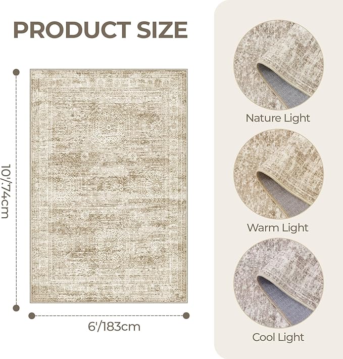 6x9 Rug for Living Room, Soft Low Pile Indoor Washable Rugs for Bedroom - Image 2