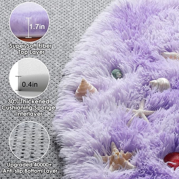 ONASAR Round Rugs 5ft for Bedroom Living Room, Tie-Dyed Purple Fluffy Circle - Image 2