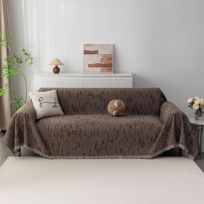 MYSKY HOME Boho Couch Cover Deep Chocolate Sofa Covers - Image 2