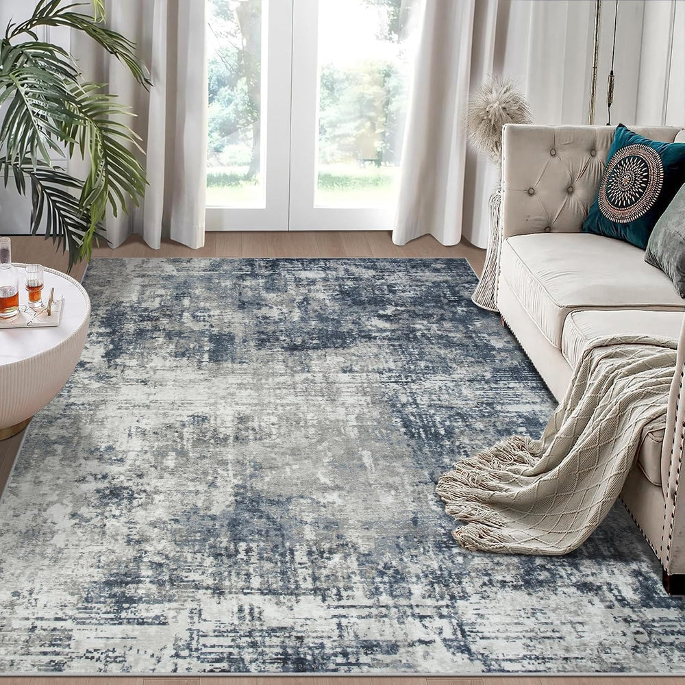 6x9 Area Rugs for Living Room Bedroom Dining Room Washable Blue Grey