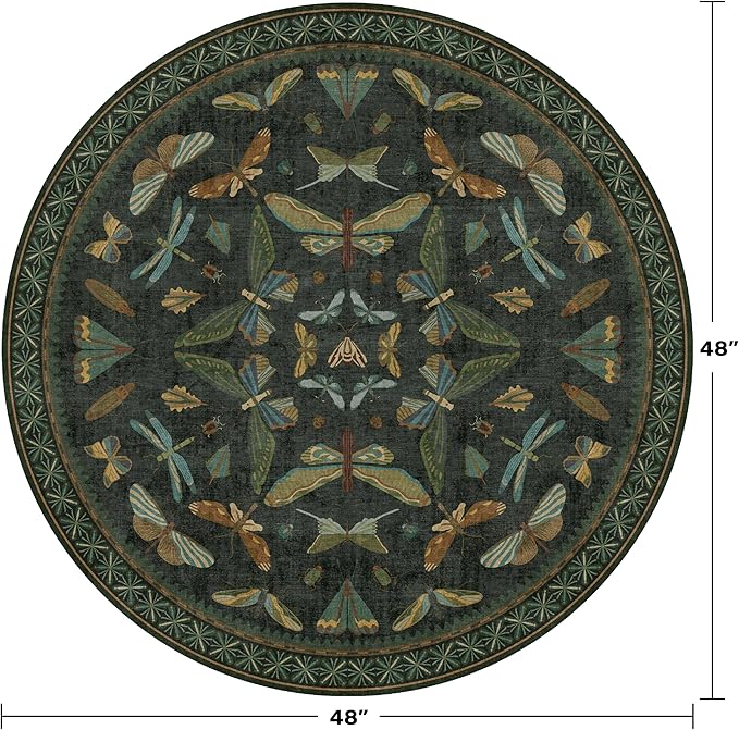 Vintage Dark Green 4ft Round Small Rug - Image 2