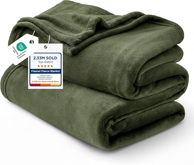 Bedsure GentleSoft Fleece Throw XL Blanket Olive Green by BEDSURE