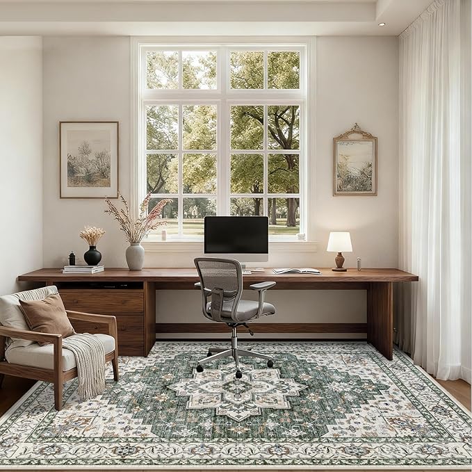 5x7 Area Rugs Living Room Rug: Washable Vintage Boho Medallion Rug No Slip - Image 6