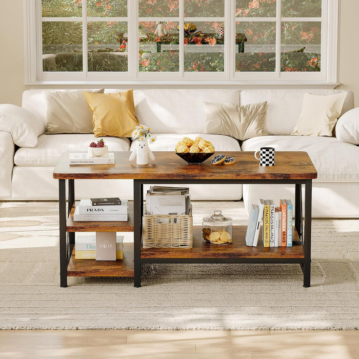 Coffee Table, 39.3" Farmhouse Coffee Table with Sturdy V-Frame Support