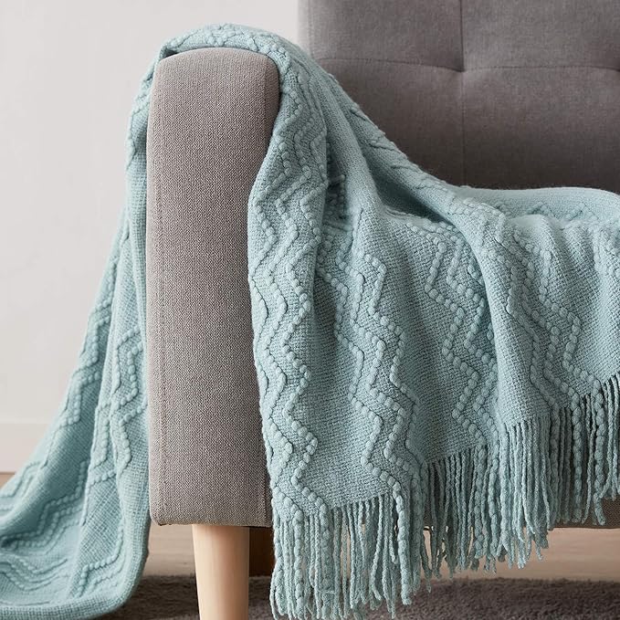 BOURINA Aqua Throw Blanket 50x60 Inches Throw Textured Solid Soft Sofa Couch - Image 3