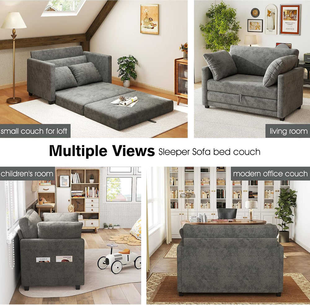 51" Loveseat Sleeper Sofa Bed, Chenille Convertible Floor Sofa Bed for S...