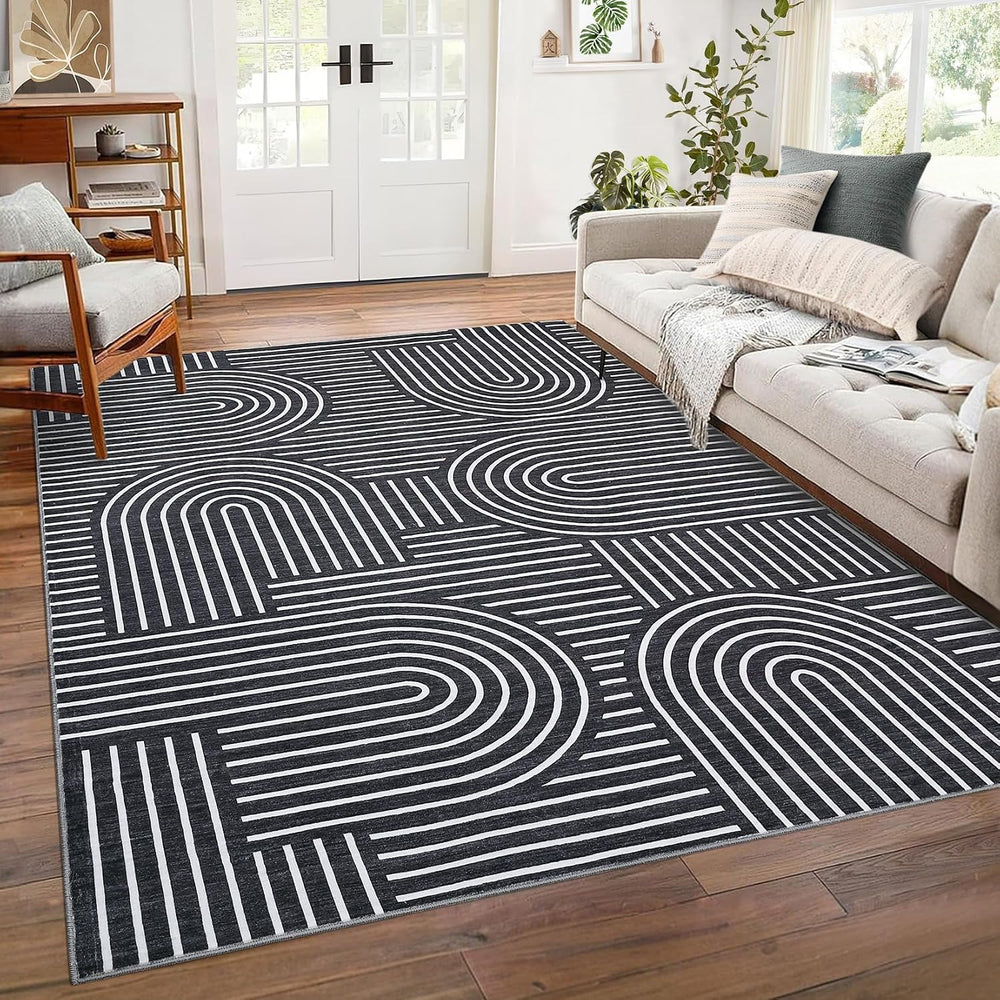 ROYHOME Modern Washable Rug 6x9 Area Rugs for Living Room Non Slip, Black