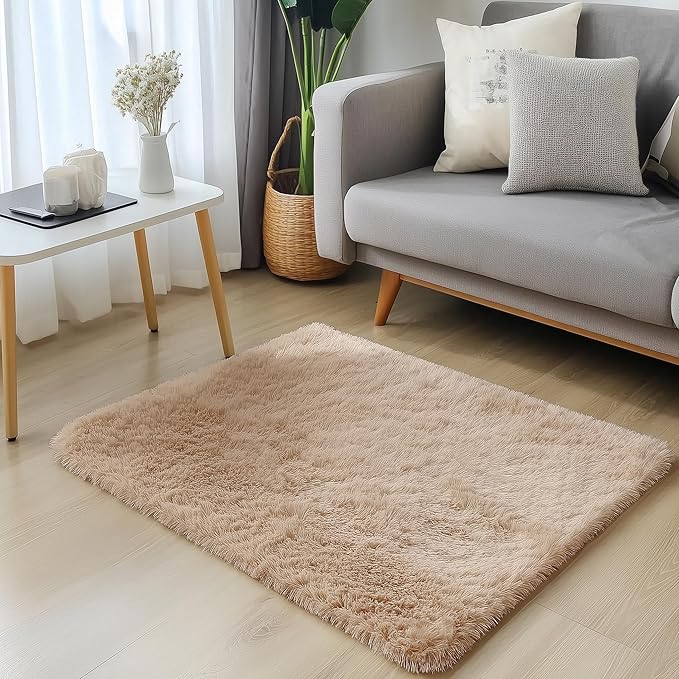OLANLY 3x3 Machine Washable Small Bedside Rug, Soft Fluffy Shaggy Entryway - Image 3