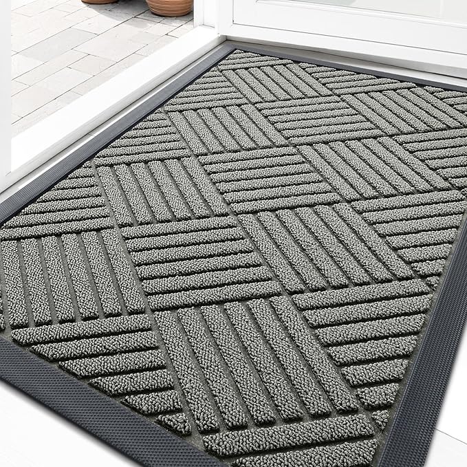 OLANLY Front Door Mat Outside Entrance 33x21, Heavy Duty Sturdy Natural Rubber by OLANLY