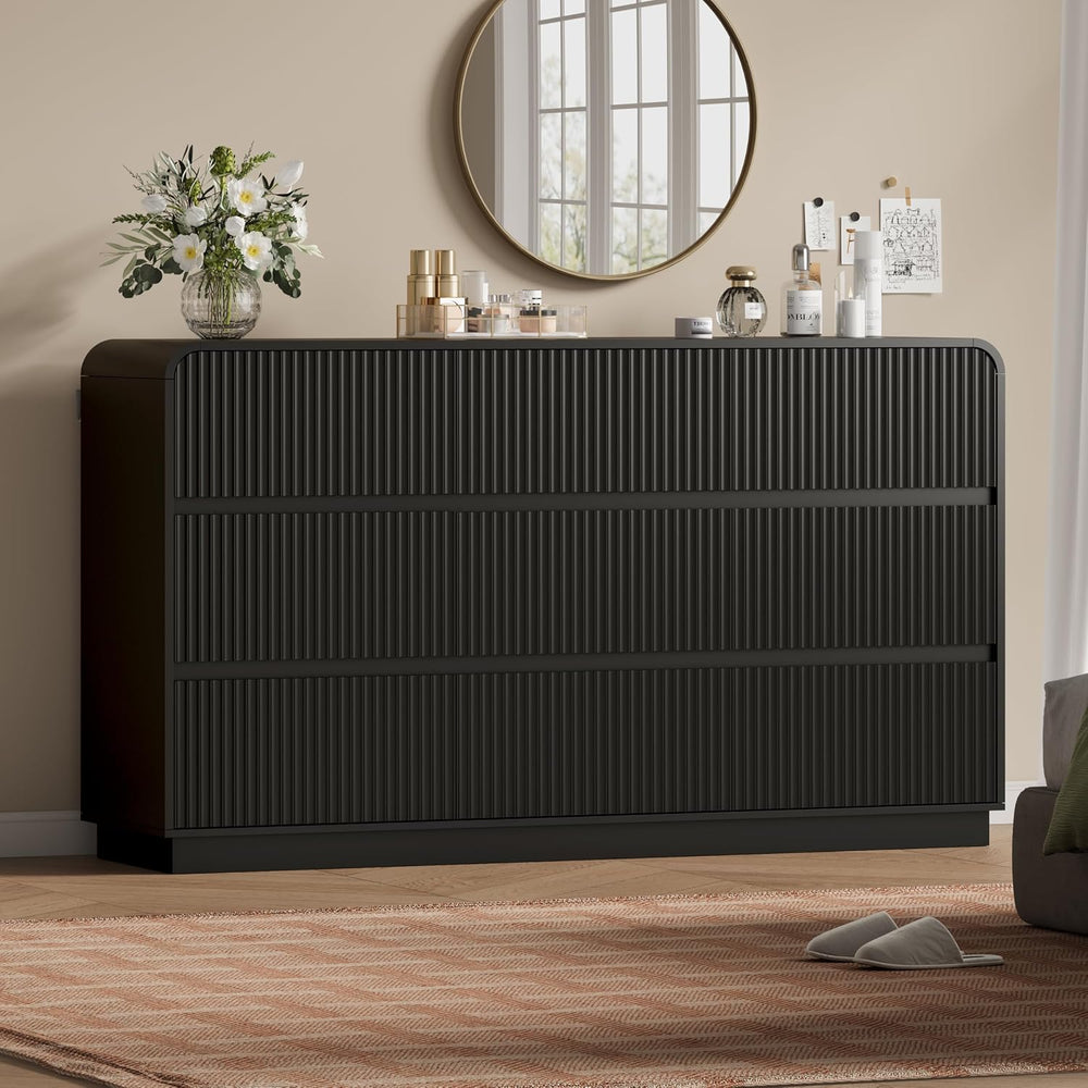 Wodeer Black Dresser Fluted 9 Drawers Dresser for Bedroom, 59" Wide Wood...