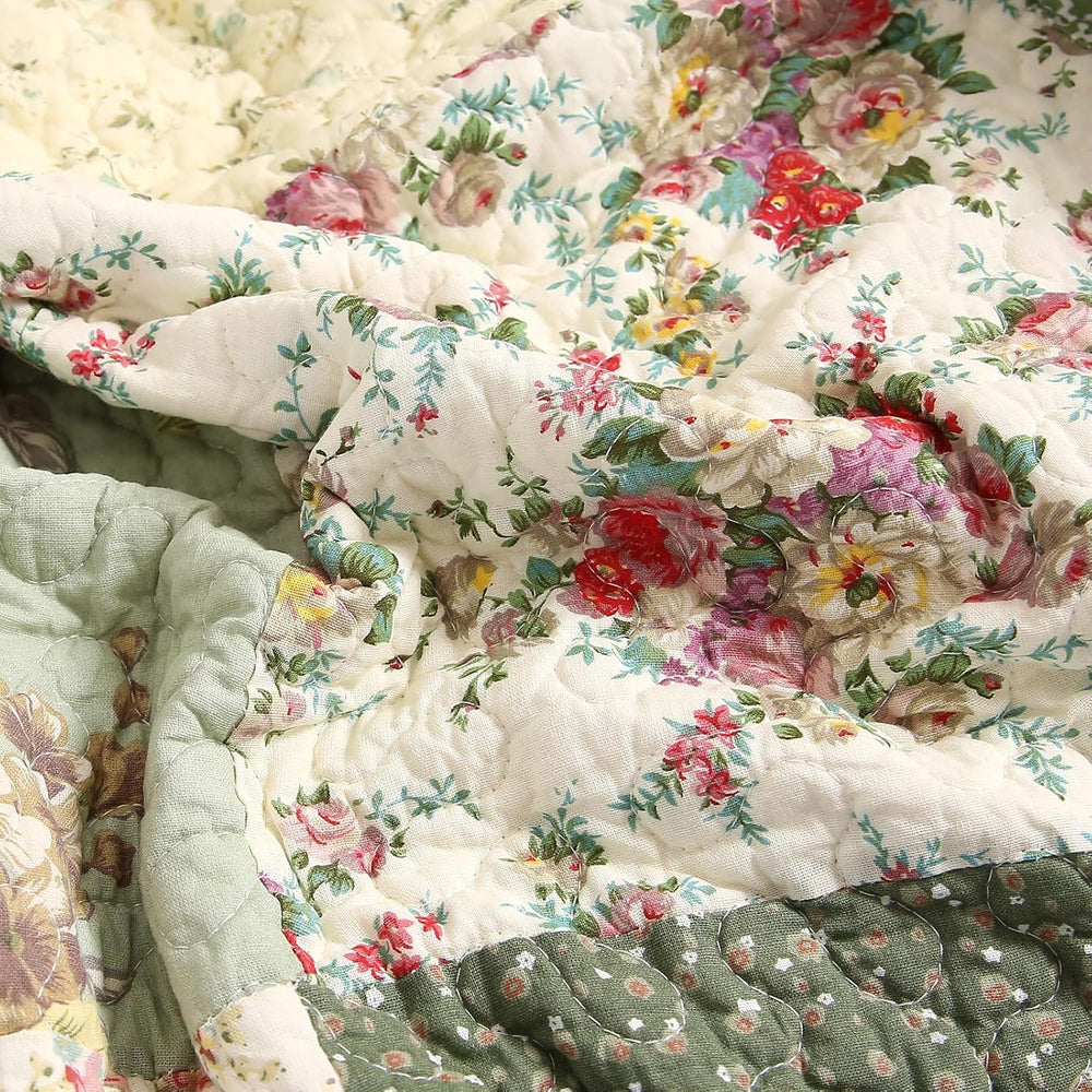 vctops 100% Cotton Quilted Throw Blanket 50x60 Inch Floral Patchwork Reversib...