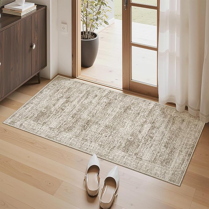 2x4 Washable Rugs for Kitchen, Powder Room Small Area Rug Non-Slip Vintage Low by Soalmost