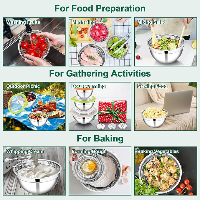 E-far Mixing Bowls with Lids and Graters, Stainless Steel Salad Mixing Bowl - Image 6
