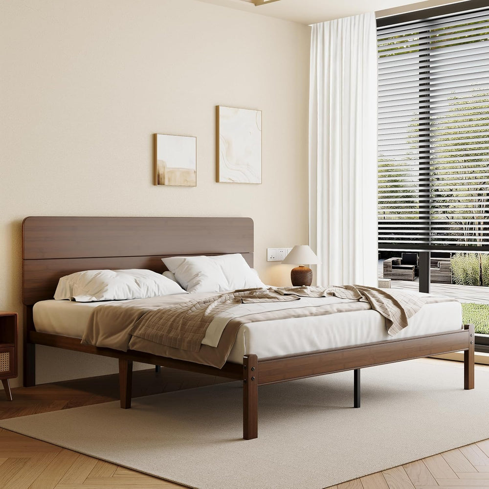 14" Solid Bamboo Wood King Size Platform Bed Frame with Headboard