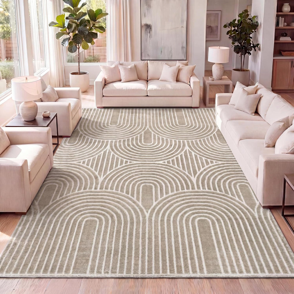 JONATHAN Y Art Deco Striped Arches Indoor Area Rug 8X10 Beige/Cream, Ariana M...