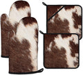 Brown Cow Print Oven Mitts and Pot Holders Sets Heat Resistant 4Pcs Potholders by ANTJOO