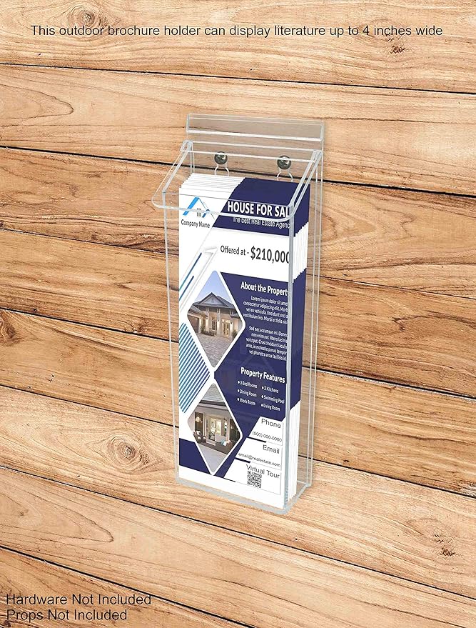 Outdoor Brochure Holder Holds 4” x 11” Tri Folds Rack Cards Wall Mount Clear - Image 2