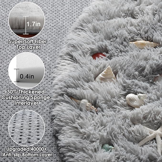 ONASAR Round Rugs 5ft for Bedroom Living Room, Fluffy Tie-Dyed Light Grey - Image 2