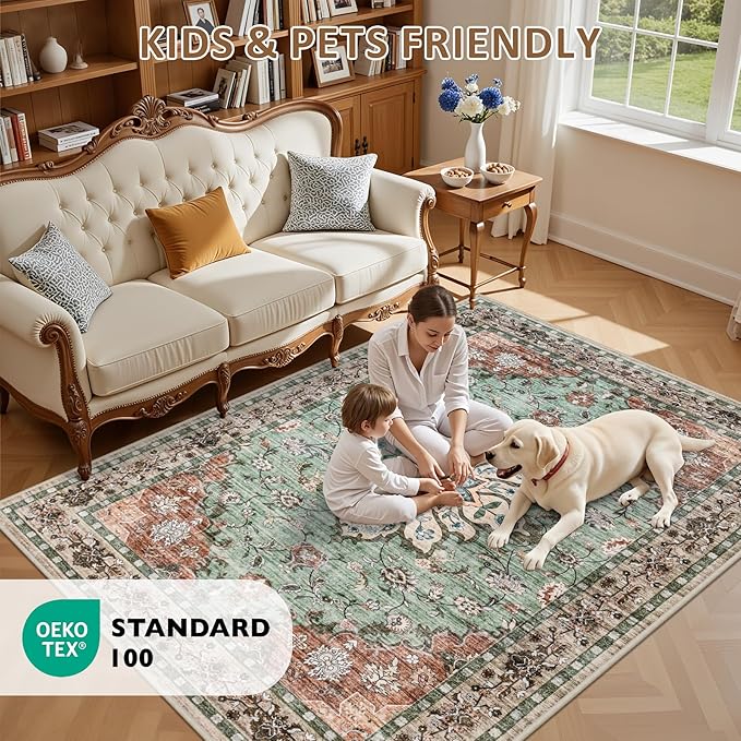 6x9 Area Rugs Living Room Rug: Washable Vintage Distressed Floral Rug No Slip - Image 9