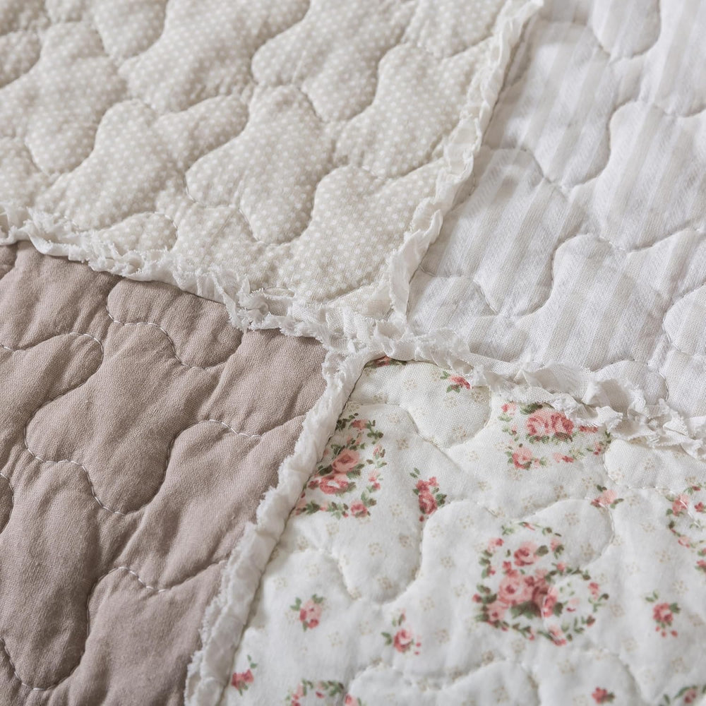 Soul & Lane - Taupe Bloom Beige Cotton Quilted Throw Blanket, 50" x ...
