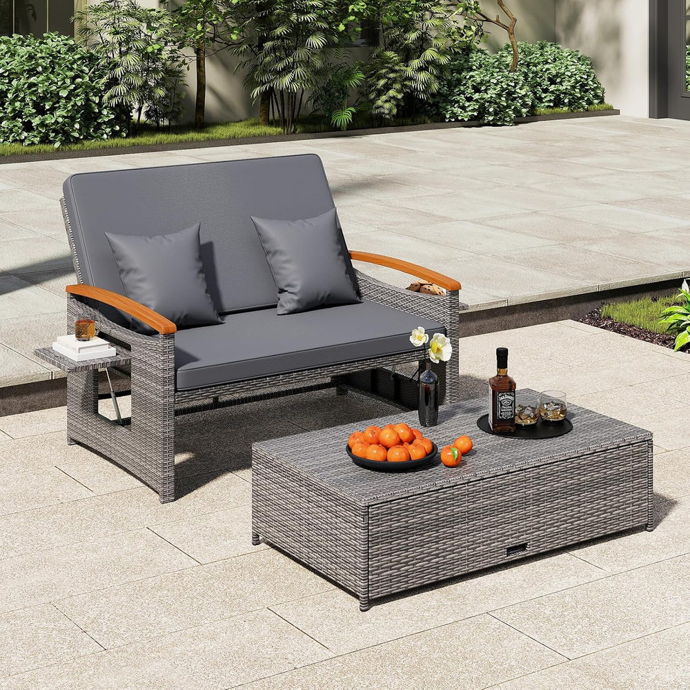 RELAX4LIFE Wicker Patio Outdoor Daybed - Rattan Cushioned Loveseat w/Storage ...