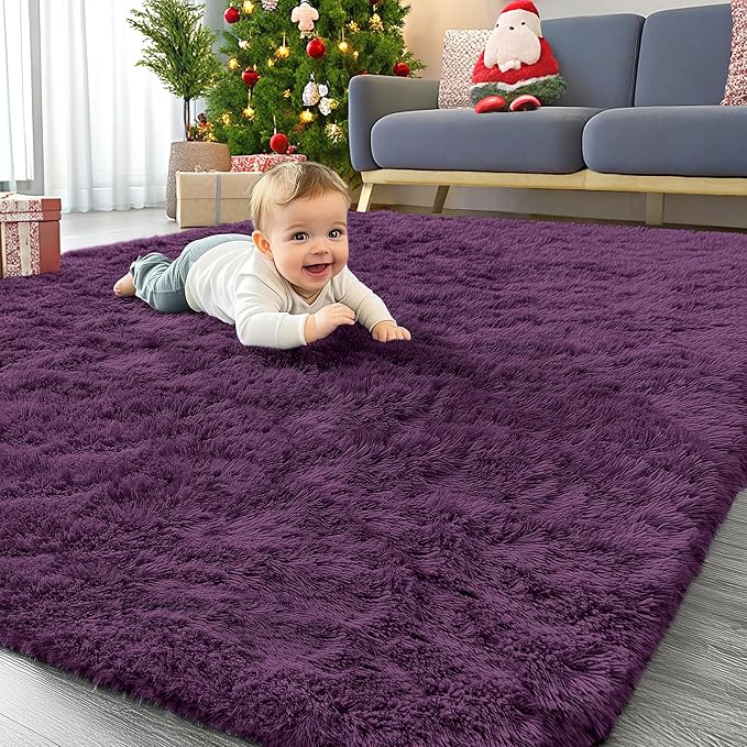 OLANLY Area Rugs for Living Room Bedroom, Machine Washable 4x5.9 ft Soft Fluffy by OLANLY