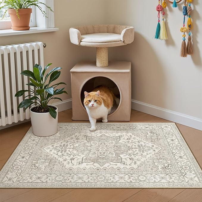 Madane Washable Area Rug 2x3, Small Entryway Rug Non-Slip Vintage Door Mat - Image 3