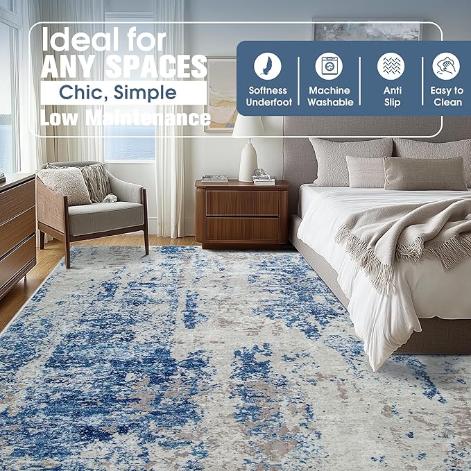 9x12 Area Rugs for Living Room Rug Washable: Abstract Large Rug for Dining Room - Image 8