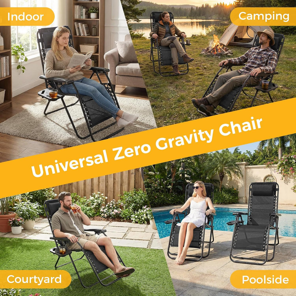 NEWBULIG Zero Gravity Chairs Set of 2, Folding Lounge Chair, Modern Black | P...