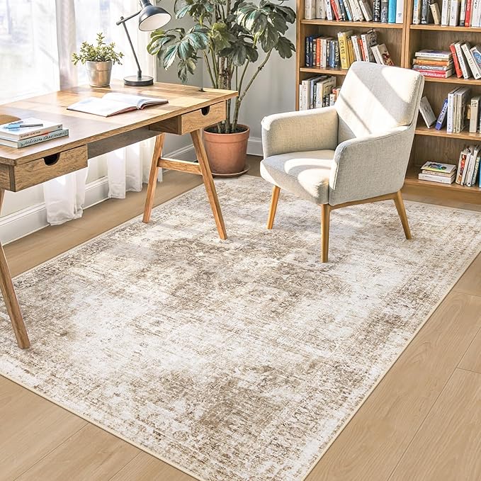 Area Rug 4x6 Washable Rug, Vintage Boho Medallion Rugs Non-Slip Soft Low Pile - Image 2