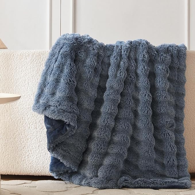 COOVA Faux Fur Throw Blanket for Couch, Cozy Soft and Fuzzy Plush Rabbit Fur - Image 4