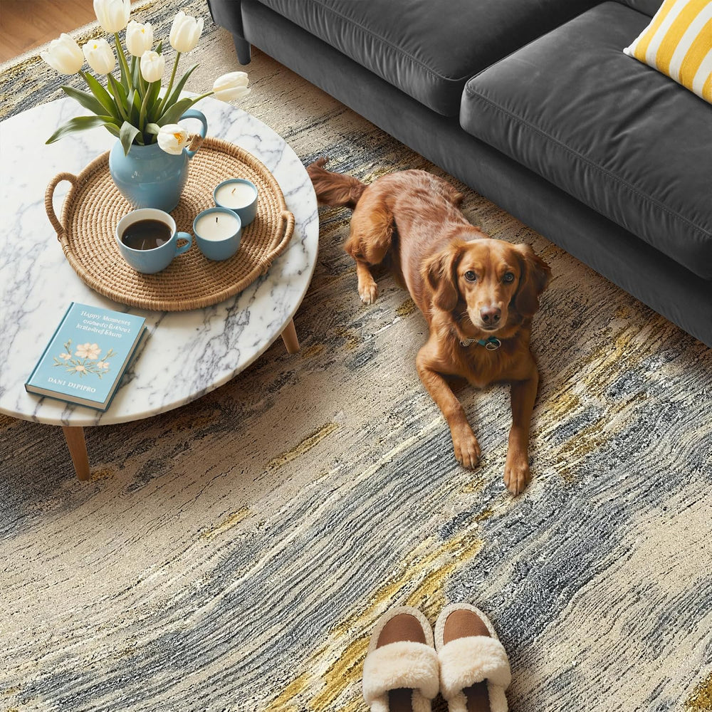 BEIMO 2x10 Non Slip Runner Rugs for Hallway, Wave Abstract Golden Beige