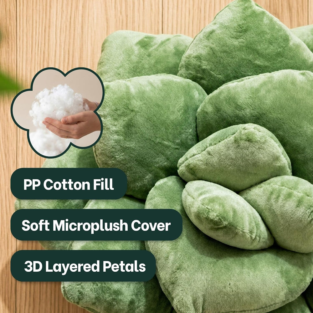 Green Philosophy Co. Succulent® Pillow 16" – Soft 3D Decorative Flower T...