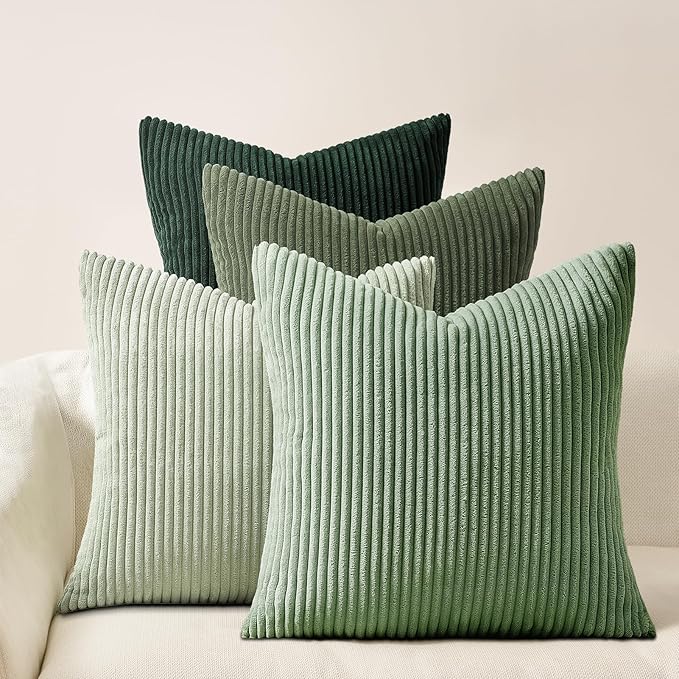 Topfinel Corduroy Throw Pillow Covers Pack of 2 LightGreen 22"x22" No Insert by Topfinel