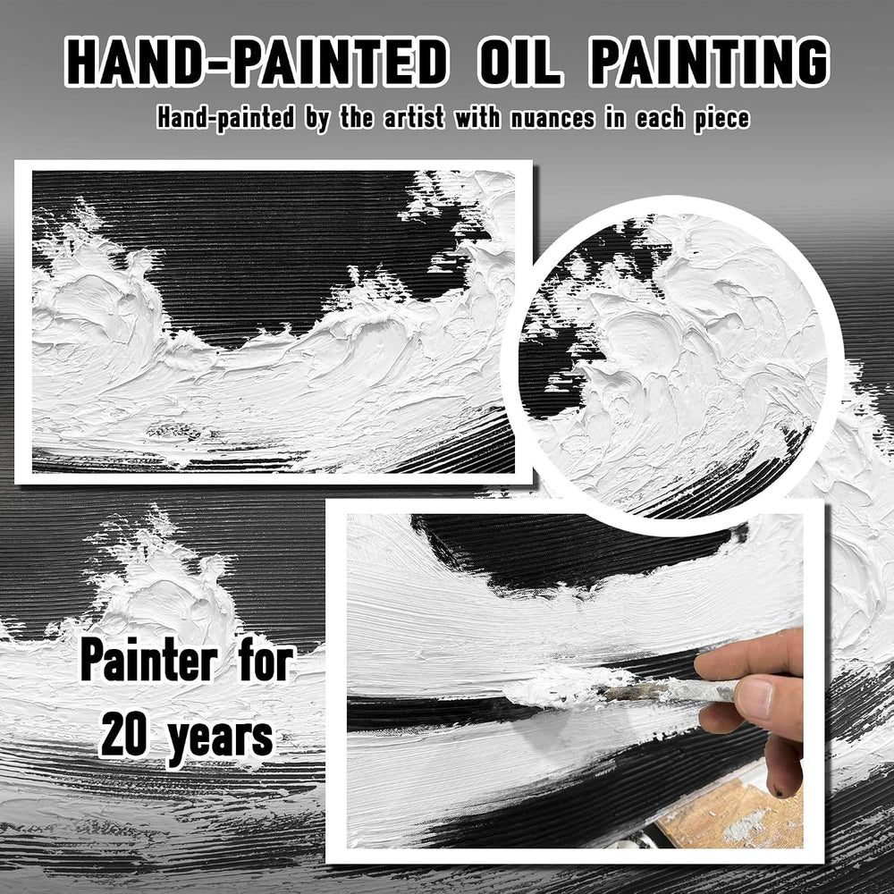 HUBOSKN Wave Painting Wall Art for Office Black White Decor for Bedroom 24 X ...