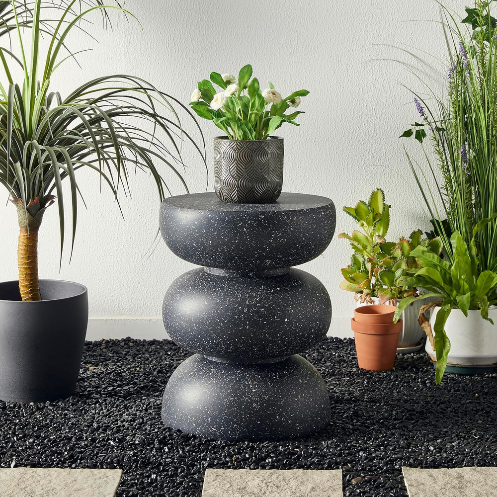 Glitzhome Outdoor Side Table, 18" H Decorative Garden Stool MGO Faux Ter...