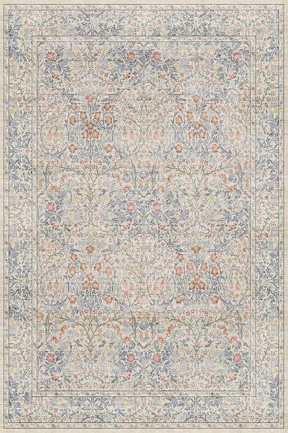 Hazo Haus Vintage Washable Beige Blue Area Rugs - Image 2