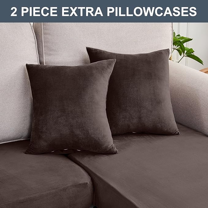 Couch Cover 8-Piece Elastic Velvet Couch Cushion Covers & Chaise Slipcovers - Image 8