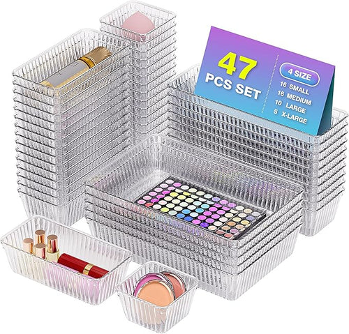 47 PCS Clear Plastic Drawer Organizer Set by Okylvve