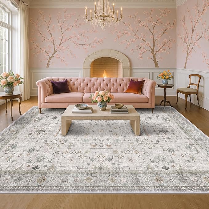 Hazo Haus Boho Light Grey Living Room Rug 10x12 by HazoHaus