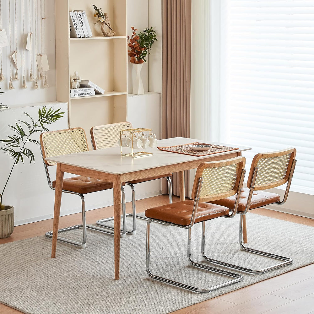 Rattan Cantilever Dining Chair, Single Modern Armless Chair with Chrome Steel...